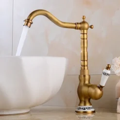 Vintage Kitchen Faucet Sink Mixer Taps, Single Handle Vessel Tap with Cold and Hot Hose