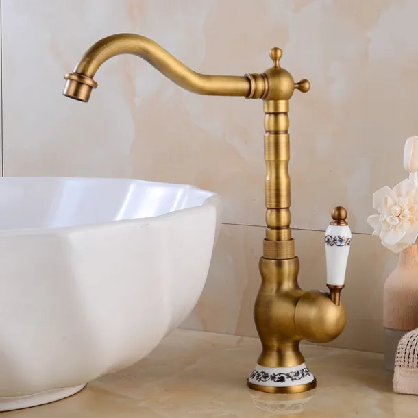 Vintage Kitchen Faucet Sink Mixer Taps, Single Handle Vessel Tap with Cold and Hot Hose