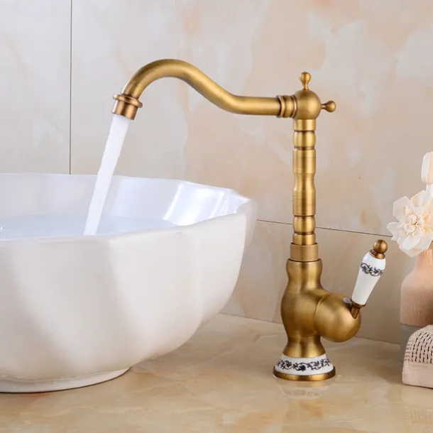 Vintage Kitchen Faucet Sink Mixer Taps, Single Handle Vessel Tap with Cold and Hot Hose