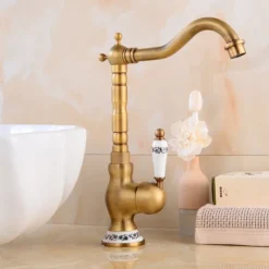 Vintage Kitchen Faucet Sink Mixer Taps, Single Handle Vessel Tap with Cold and Hot Hose