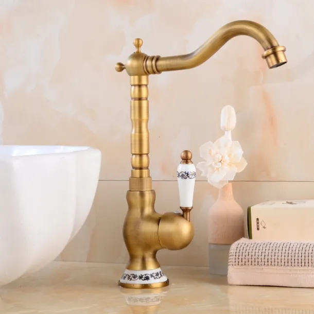 Vintage Kitchen Faucet Sink Mixer Taps, Single Handle Vessel Tap with Cold and Hot Hose