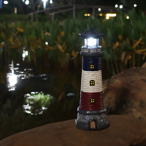 Vintage Lighthouse Outdoor Garden Waterproof Solar Resin Lighthouse Decoration Courtyard Light Landscape Light Projection Light Spot Light