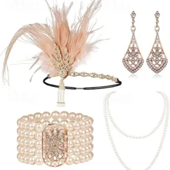 Vintage 1920s The Great Gatsby Flapper Headband Accesories Set Charleston Wedding Guest Feather Fashion Fancy Dress Women's Masquerade Wedding Reception Bachelorette Party Festival Adults' Bracelet