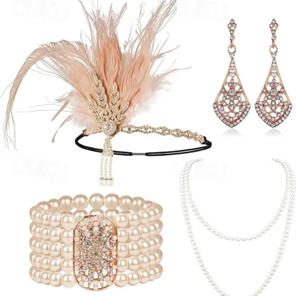 Vintage 1920s The Great Gatsby Flapper Headband Accesories Set Charleston Wedding Guest Feather Fashion Fancy Dress Women's Masquerade Wedding Reception Bachelorette Party Festival Adults' Bracelet