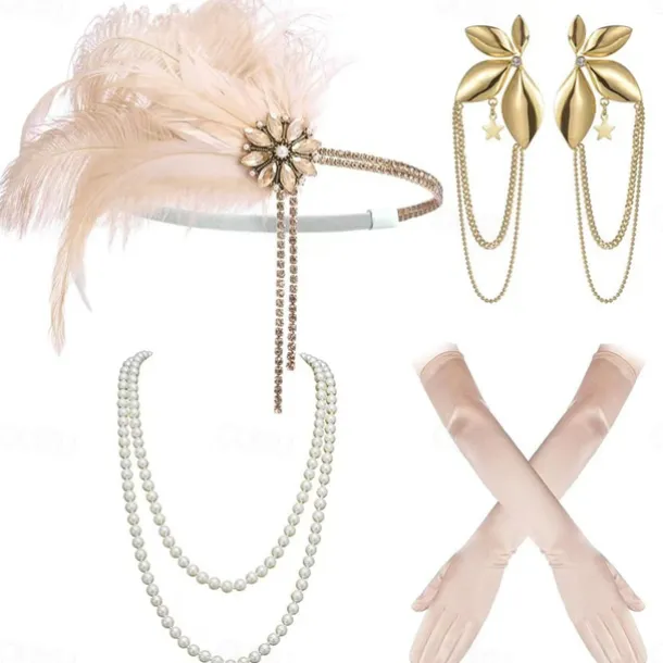 Vintage 1920s The Great Gatsby Flapper Headband Accesories Set Charleston Wedding Guest Feather Fashion Fancy Dress Women's Masquerade Wedding Reception Bachelorette Party Festival Adults' Bracelet