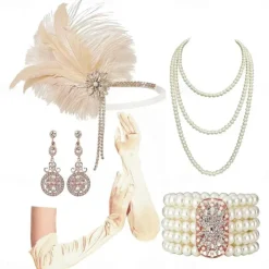 Vintage 1920s The Great Gatsby Flapper Headband Accesories Set Charleston Wedding Guest Feather Fashion Fancy Dress Women's Masquerade Wedding Reception Bachelorette Party Festival Adults' Bracelet