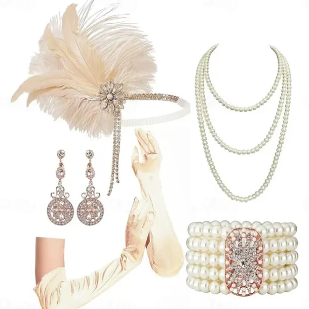 Vintage 1920s The Great Gatsby Flapper Headband Accesories Set Charleston Wedding Guest Feather Fashion Fancy Dress Women's Masquerade Wedding Reception Bachelorette Party Festival Adults' Bracelet