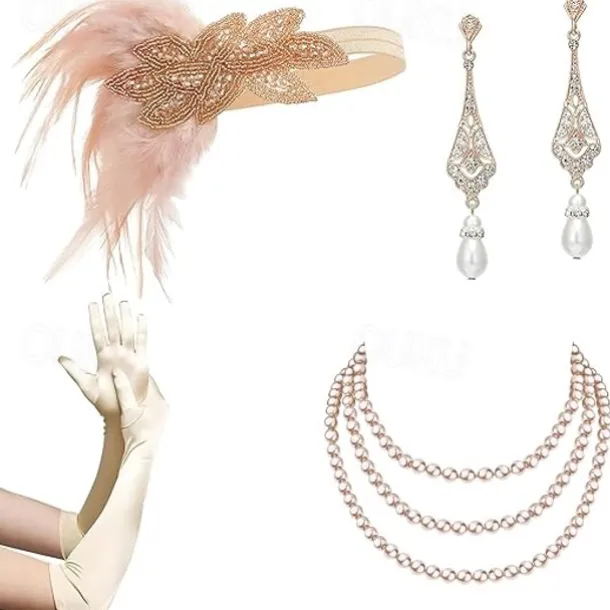 Vintage 1920s The Great Gatsby Flapper Headband Accesories Set Charleston Wedding Guest Feather Fashion Fancy Dress Women's Masquerade Wedding Reception Bachelorette Party Festival Adults' Bracelet