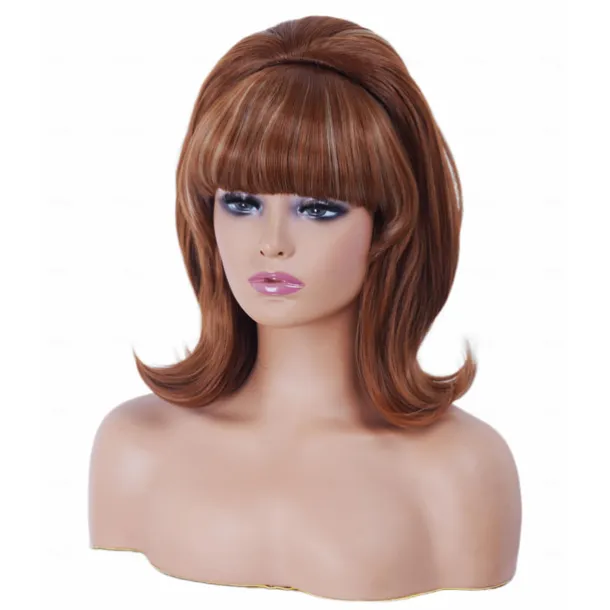 Vintage Short Wavy Wig with Bang Retro Bouffant Beehive Wigs fits 60s 70s 80s Costume or Carnival Party Halloween Wigs