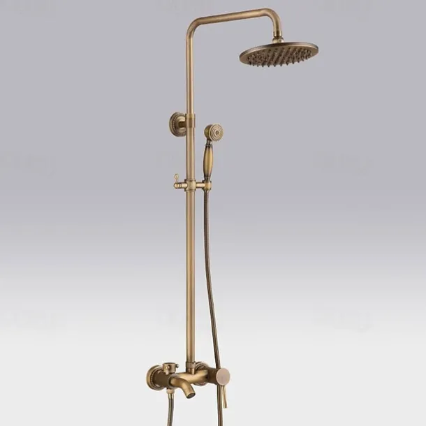 Vintage Shower System Faucet Set, 8" Rainfall Shower Head with Handheld Handshower Combo Kit Wall Mounted, Adjustable Brass Body and Single Handle One Hole Bath Shower Mixer Taps