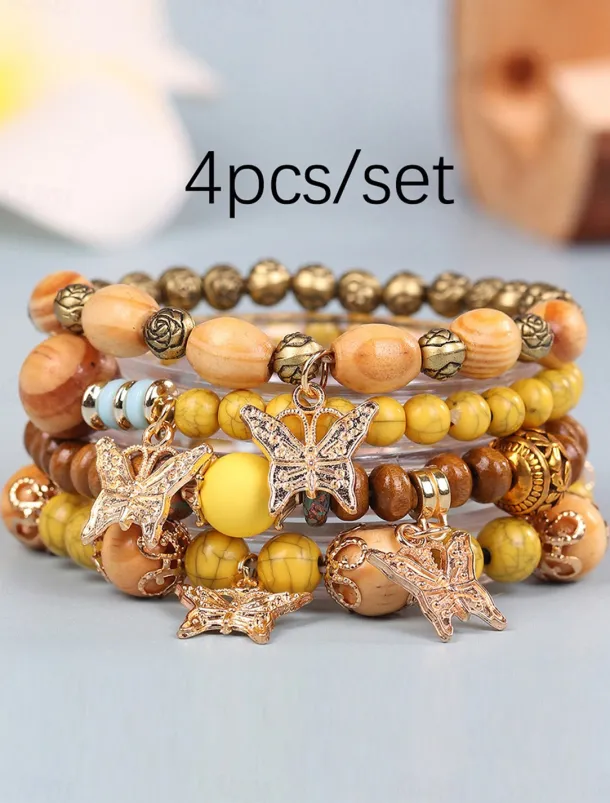 Vintage Style Ball Fashion Personalized Wood Bracelet Jewelry Light Mix / Yellow / Army Green For Holiday