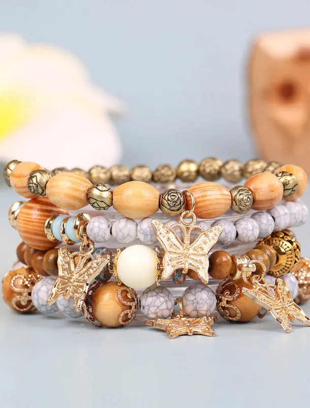 Vintage Style Ball Fashion Personalized Wood Bracelet Jewelry Light Mix / Yellow / Army Green For Holiday