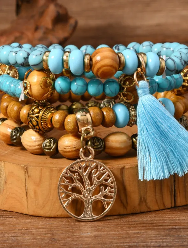 Vintage Style Ball Fashion Personalized Wood Bracelet Jewelry Black / White / Pink For Holiday