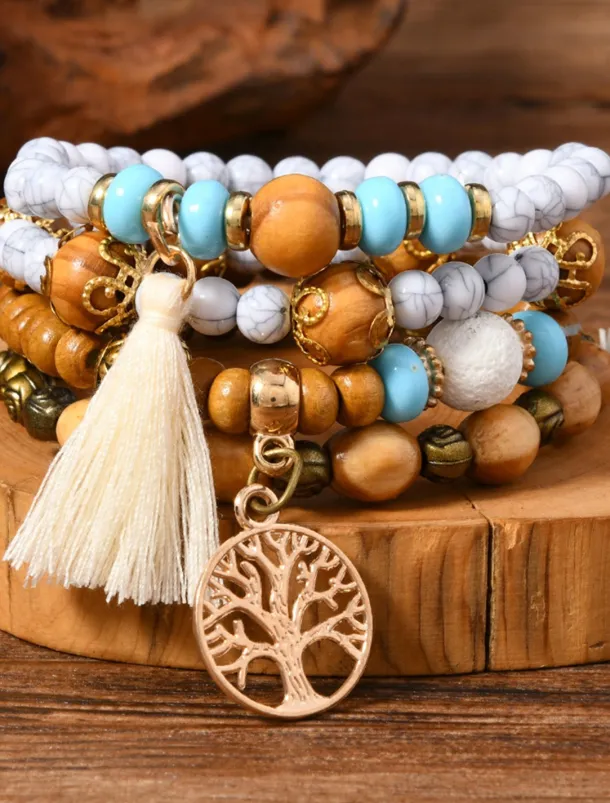 Vintage Style Ball Fashion Personalized Wood Bracelet Jewelry Black / White / Pink For Holiday