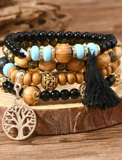 Vintage Style Ball Fashion Personalized Wood Bracelet Jewelry Black / White / Pink For Holiday