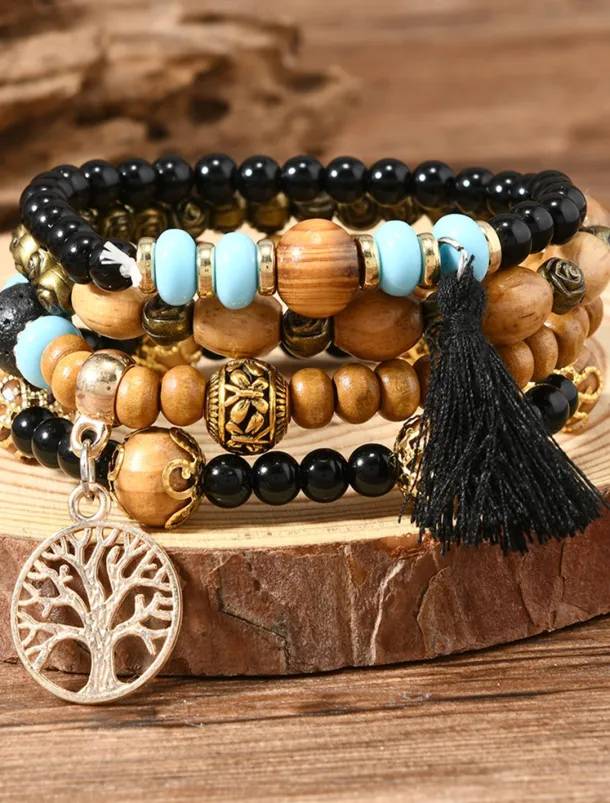 Vintage Style Ball Fashion Personalized Wood Bracelet Jewelry Black / White / Pink For Holiday