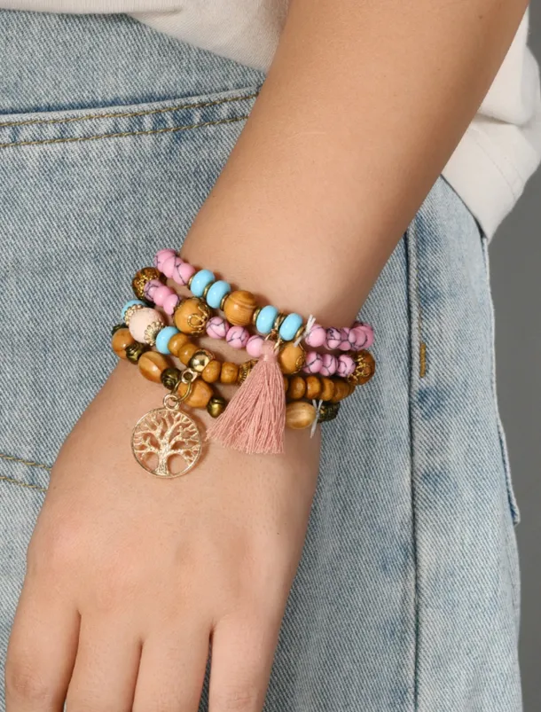 Vintage Style Ball Fashion Personalized Wood Bracelet Jewelry Black / White / Pink For Holiday