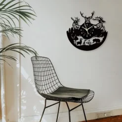 Vinyl Record Wall Clock-Deer Wall Decor-Silent Clock-Black Retro Room Decor