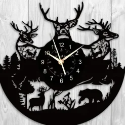 Vinyl Record Wall Clock-Deer Wall Decor-Silent Clock-Black Retro Room Decor