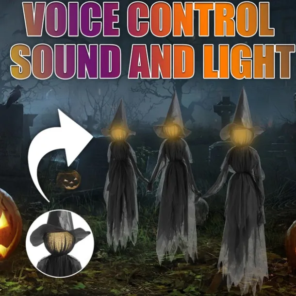 Voice Control with Sound Halloween Colorful Gradient Witch Ghost Atmosphere Layout Scene Decoration Props Lawn Floor Lamp