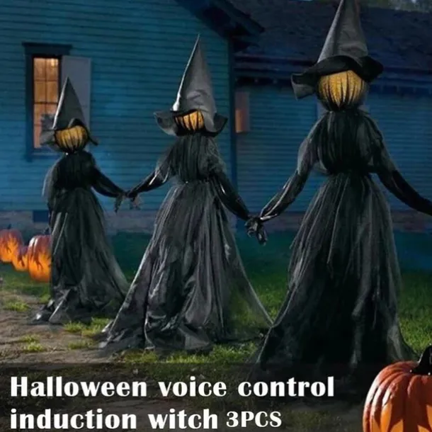 Voice Control with Sound Halloween Colorful Gradient Witch Ghost Atmosphere Layout Scene Decoration Props Lawn Floor Lamp