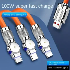 120W 3 in 1 Super Fast Charging Cable Micro USB Type c Gaming180° Rotating Data Cable For Huawei Smart Phone Silicone Cable