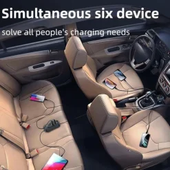 81W Car Charger Adapter 6 in 1 Back Row with Clips Fast Charging Type C Slot Universal 81W Super Fast Car Charging