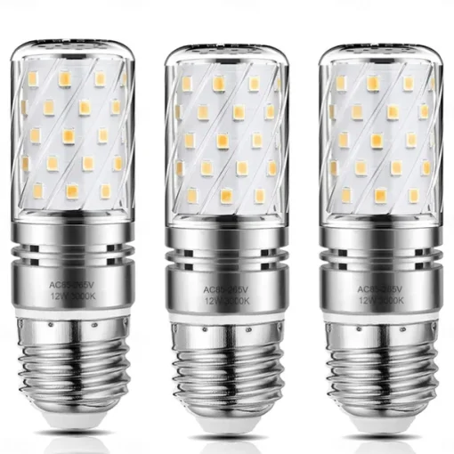 12W E14 E27 Led Candlestick Bulb AC85-265V Silver LED Corn Bulb Two-color Temperature Corn Lamp Equivalent to the Traditional 100 Watt 1400lm Led Chandelier Bulb