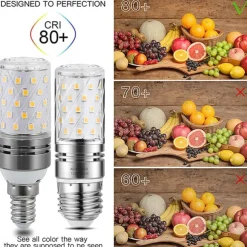 12W E14 E27 Led Candlestick Bulb AC85-265V Silver LED Corn Bulb Two-color Temperature Corn Lamp Equivalent to the Traditional 100 Watt 1400lm Led Chandelier Bulb