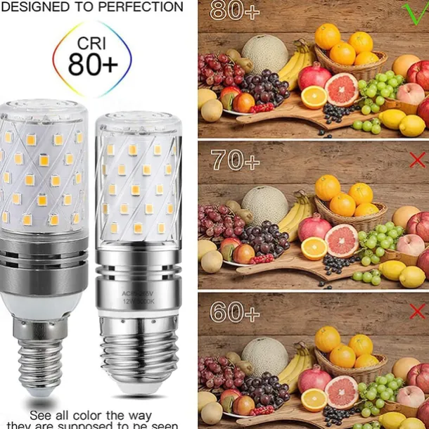 12W E14 E27 Led Candlestick Bulb AC85-265V Silver LED Corn Bulb Two-color Temperature Corn Lamp Equivalent to the Traditional 100 Watt 1400lm Led Chandelier Bulb