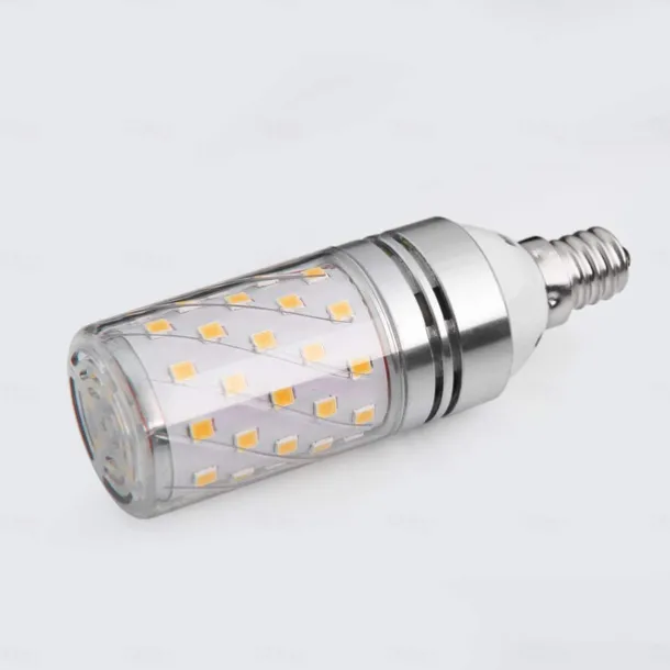 12W E14 E27 Led Candlestick Bulb AC85-265V Silver LED Corn Bulb Two-color Temperature Corn Lamp Equivalent to the Traditional 100 Watt 1400lm Led Chandelier Bulb