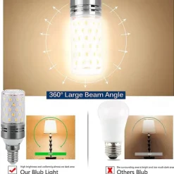 12W E14 E27 Led Candlestick Bulb AC85-265V Silver LED Corn Bulb Two-color Temperature Corn Lamp Equivalent to the Traditional 100 Watt 1400lm Led Chandelier Bulb