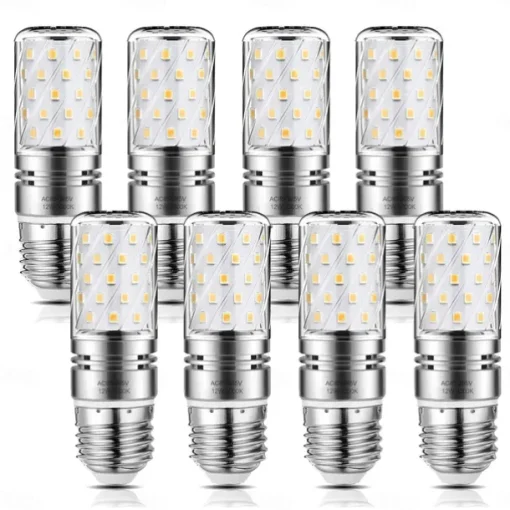 12W E14 E27 Led Candlestick Bulb AC85-265V Silver LED Corn Bulb Two-color Temperature Corn Lamp Equivalent to the Traditional 100 Watt 1400lm Led Chandelier Bulb