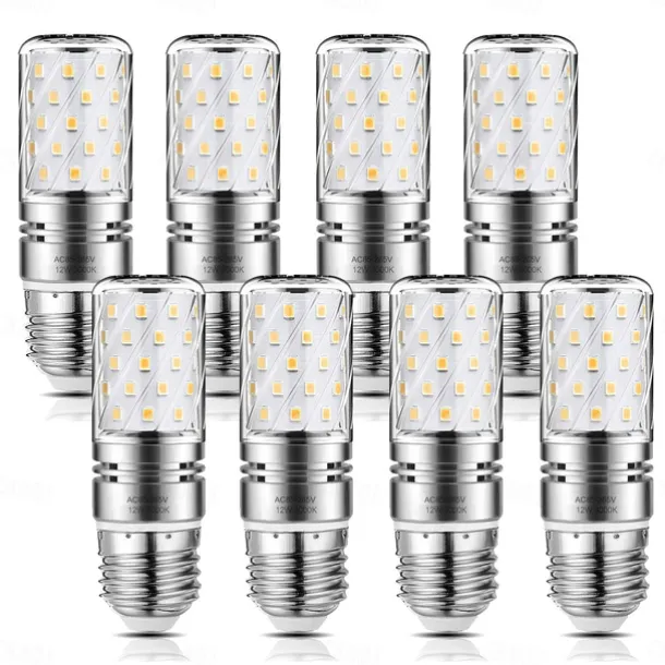 12W E14 E27 Led Candlestick Bulb AC85-265V Silver LED Corn Bulb Two-color Temperature Corn Lamp Equivalent to the Traditional 100 Watt 1400lm Led Chandelier Bulb