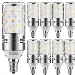 12W E14 E27 Led Candlestick Bulb AC85-265V Silver LED Corn Bulb Two-color Temperature Corn Lamp Equivalent to the Traditional 100 Watt 1400lm Led Chandelier Bulb