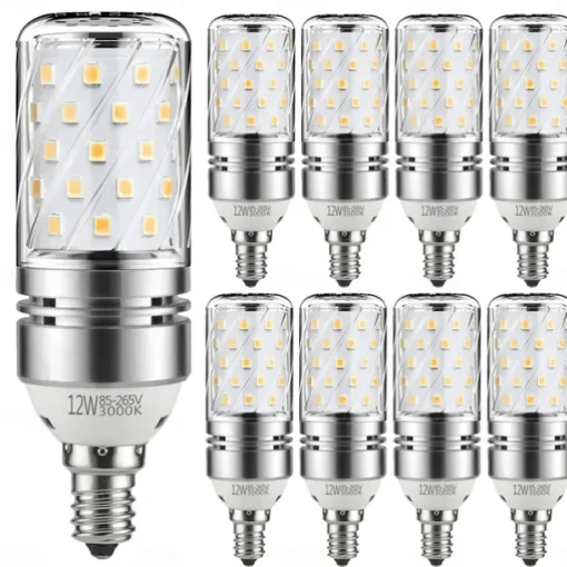 12W E14 E27 Led Candlestick Bulb AC85-265V Silver LED Corn Bulb Two-color Temperature Corn Lamp Equivalent to the Traditional 100 Watt 1400lm Led Chandelier Bulb