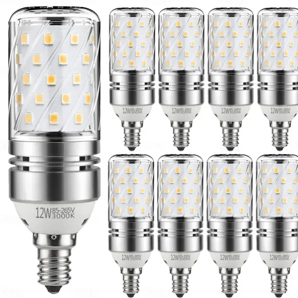 12W E14 E27 Led Candlestick Bulb AC85-265V Silver LED Corn Bulb Two-color Temperature Corn Lamp Equivalent to the Traditional 100 Watt 1400lm Led Chandelier Bulb