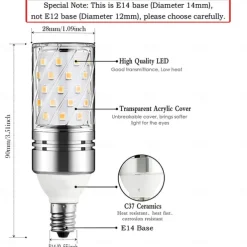 12W E14 E27 Led Candlestick Bulb AC85-265V Silver LED Corn Bulb Two-color Temperature Corn Lamp Equivalent to the Traditional 100 Watt 1400lm Led Chandelier Bulb