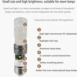 12W E14 E27 Led Candlestick Bulb AC85-265V Silver LED Corn Bulb Two-color Temperature Corn Lamp Equivalent to the Traditional 100 Watt 1400lm Led Chandelier Bulb