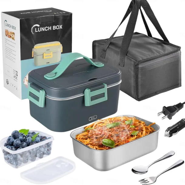 75W Electric Heated Lunch Box 1.8L Food Heater/Warmer Portable Heated Lunch Boxes Leak Proof Removable 304 Stainless Steel Container