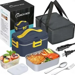 75W Electric Heated Lunch Box 1.8L Food Heater/Warmer Portable Heated Lunch Boxes Leak Proof Removable 304 Stainless Steel Container