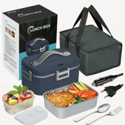 75W Electric Heated Lunch Box 1.8L Food Heater/Warmer Portable Heated Lunch Boxes Leak Proof Removable 304 Stainless Steel Container