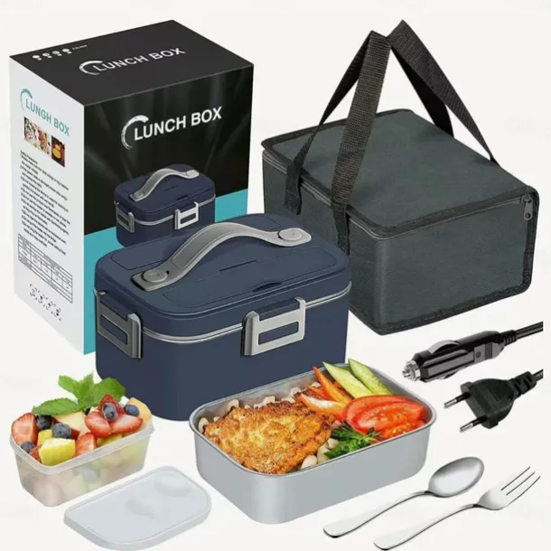 75W Electric Heated Lunch Box 1.8L Food Heater/Warmer Portable Heated Lunch Boxes Leak Proof Removable 304 Stainless Steel Container