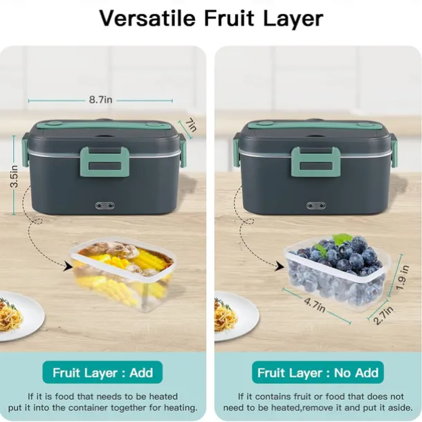 75W Electric Heated Lunch Box 1.8L Food Heater/Warmer Portable Heated Lunch Boxes Leak Proof Removable 304 Stainless Steel Container