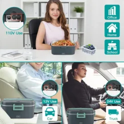 75W Electric Heated Lunch Box 1.8L Food Heater/Warmer Portable Heated Lunch Boxes Leak Proof Removable 304 Stainless Steel Container