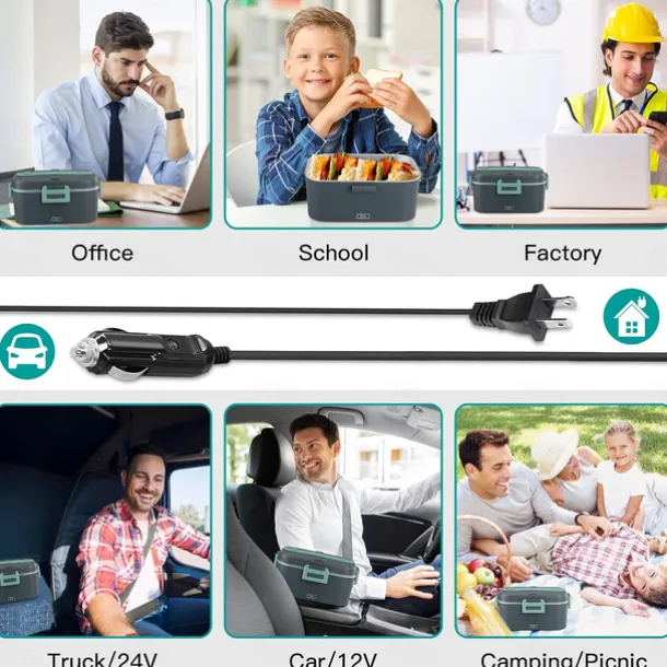 75W Electric Heated Lunch Box 1.8L Food Heater/Warmer Portable Heated Lunch Boxes Leak Proof Removable 304 Stainless Steel Container