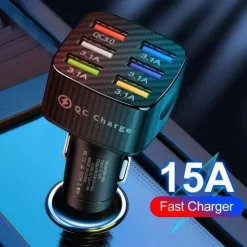75W Fast Charging 6-Ports QC3.0 & 5 USB 15A Car Charger Adapter Fast Charging Portable Phone Adapter For Android Charger