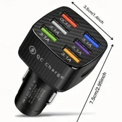 75W Fast Charging 6-Ports QC3.0 & 5 USB 15A Car Charger Adapter Fast Charging Portable Phone Adapter For Android Charger