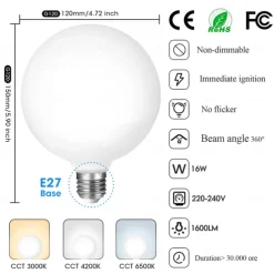 16W LED Globe Bulbs 1600 lm E27 G120 14 LED Beads SMD 2835 Warm White 220-240 V