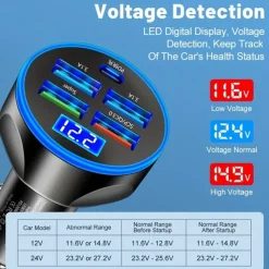 250W PD USB Car Charger Fast Charging Type C USB Phone Adapter In Car For Car Quick Charger